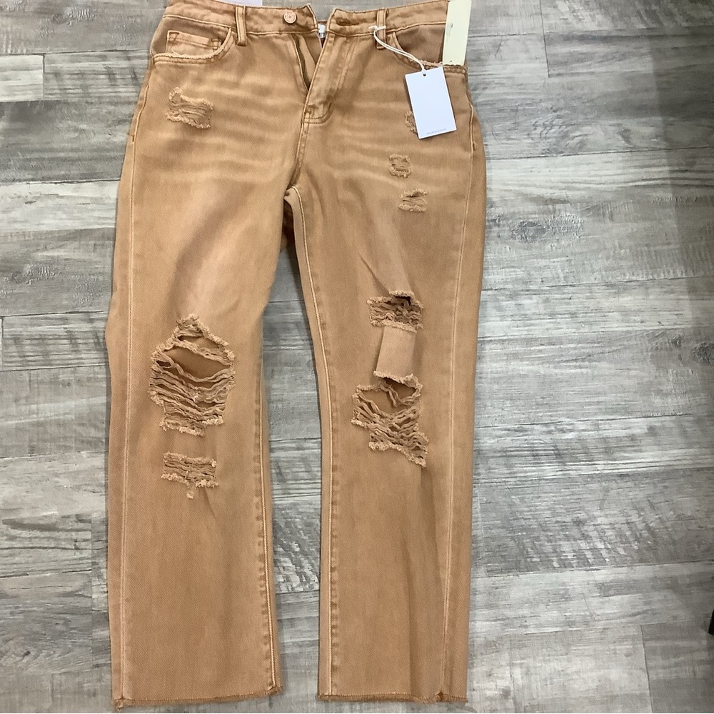 Distressed Tan Ankle Jeans